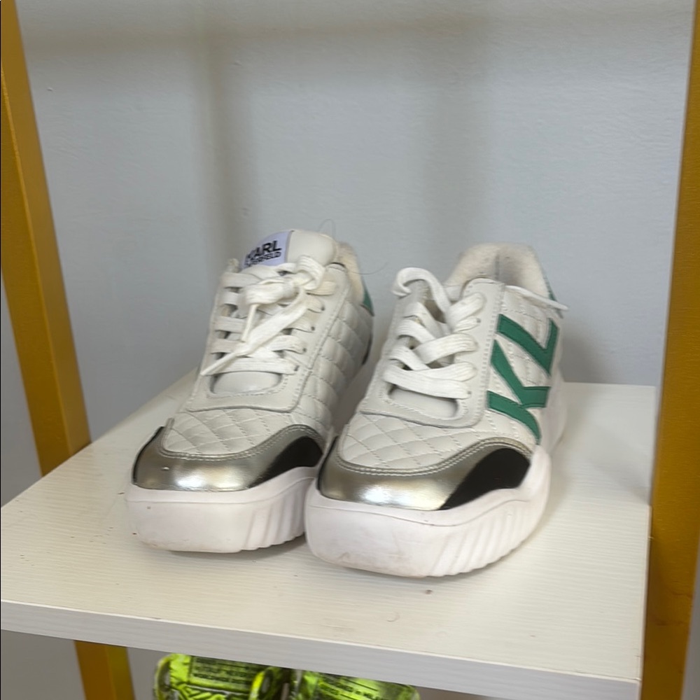Karl Lagerfeld White and Green Sneakers Retro Style